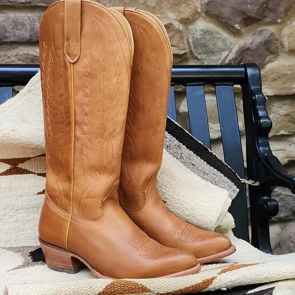 BLACK STAR LEATHER WESTERN KNEE HIGH BOOTS - Picture 3 of 15